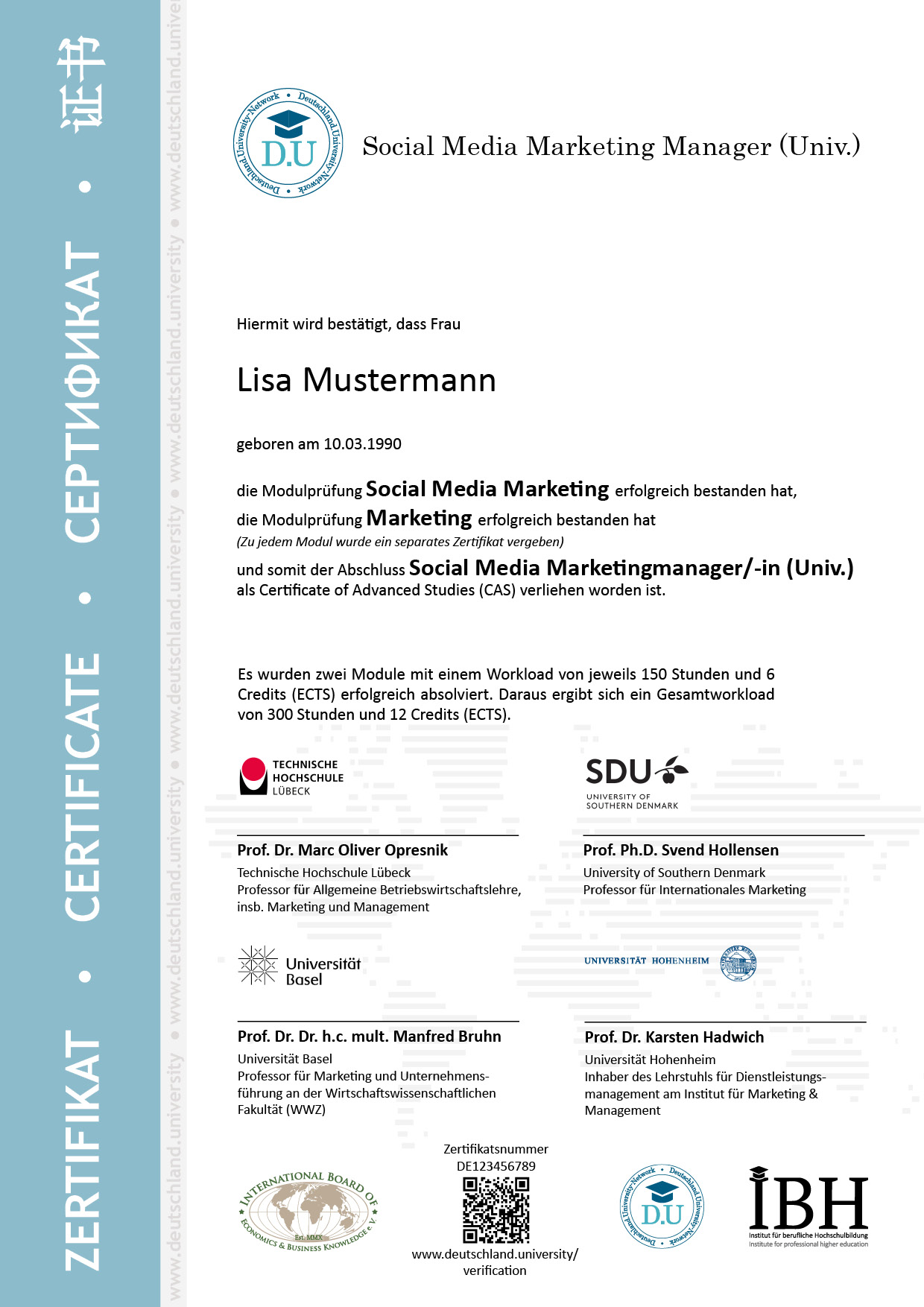 Musterzertifikat Social Media Marketingmanager/-in (Univ.)